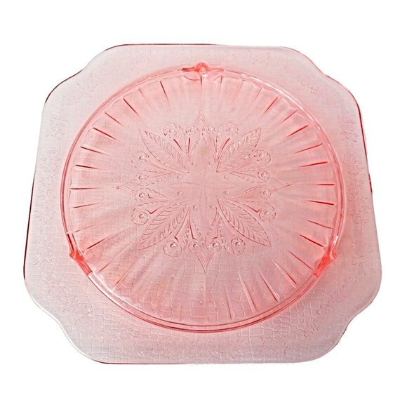 Vintage Pink Depression Glass Adam Cake Plate Anchor Hocking 1930s - Picture 2 of 3
